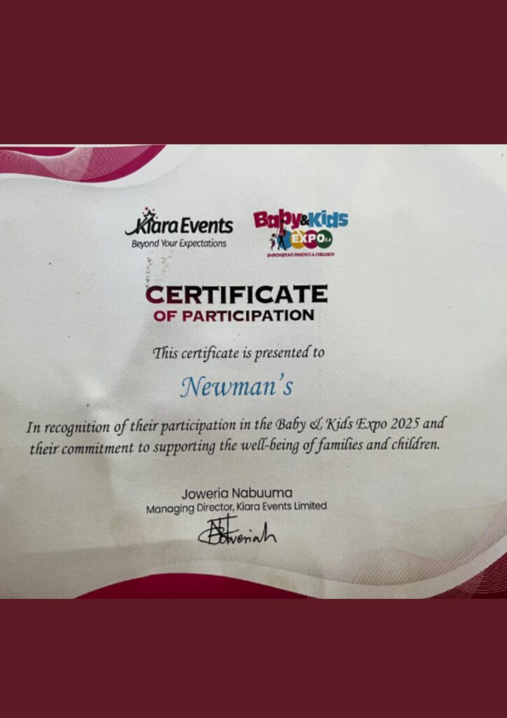 A certificate of Newman's from the Baby Expo